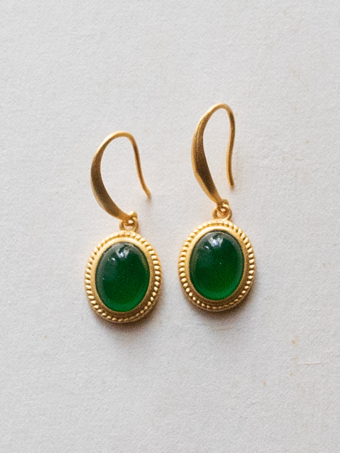 Green Jade Oval Pendant Earrings
