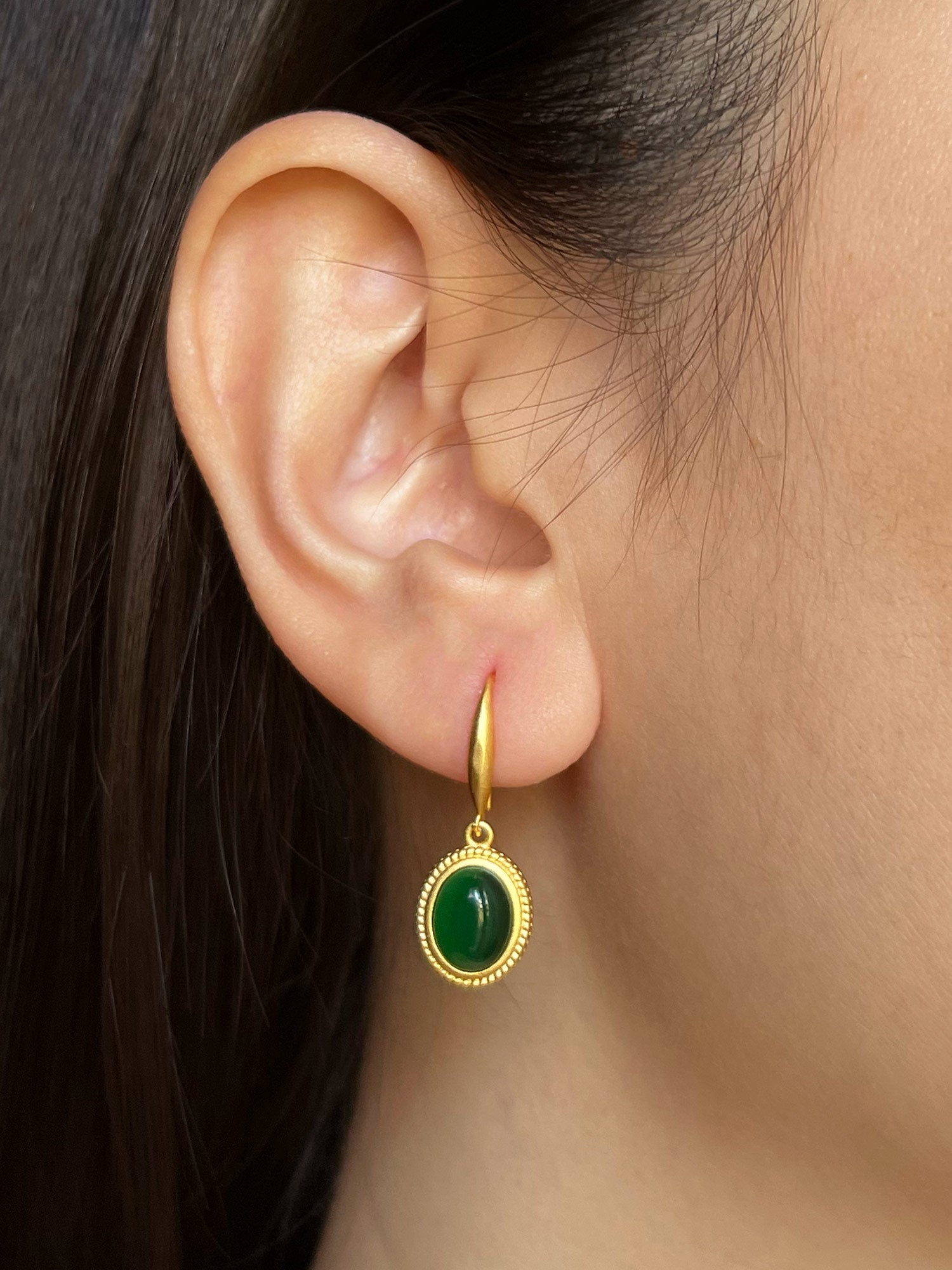 Green Jade Oval Pendant Earrings
