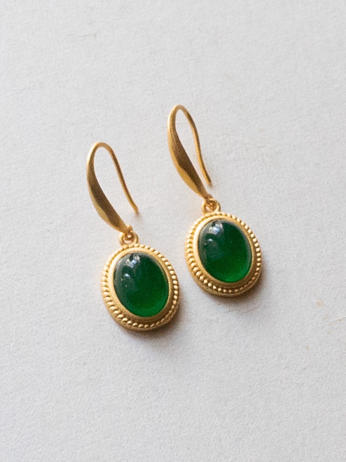 Green Jade Oval Pendant Earrings