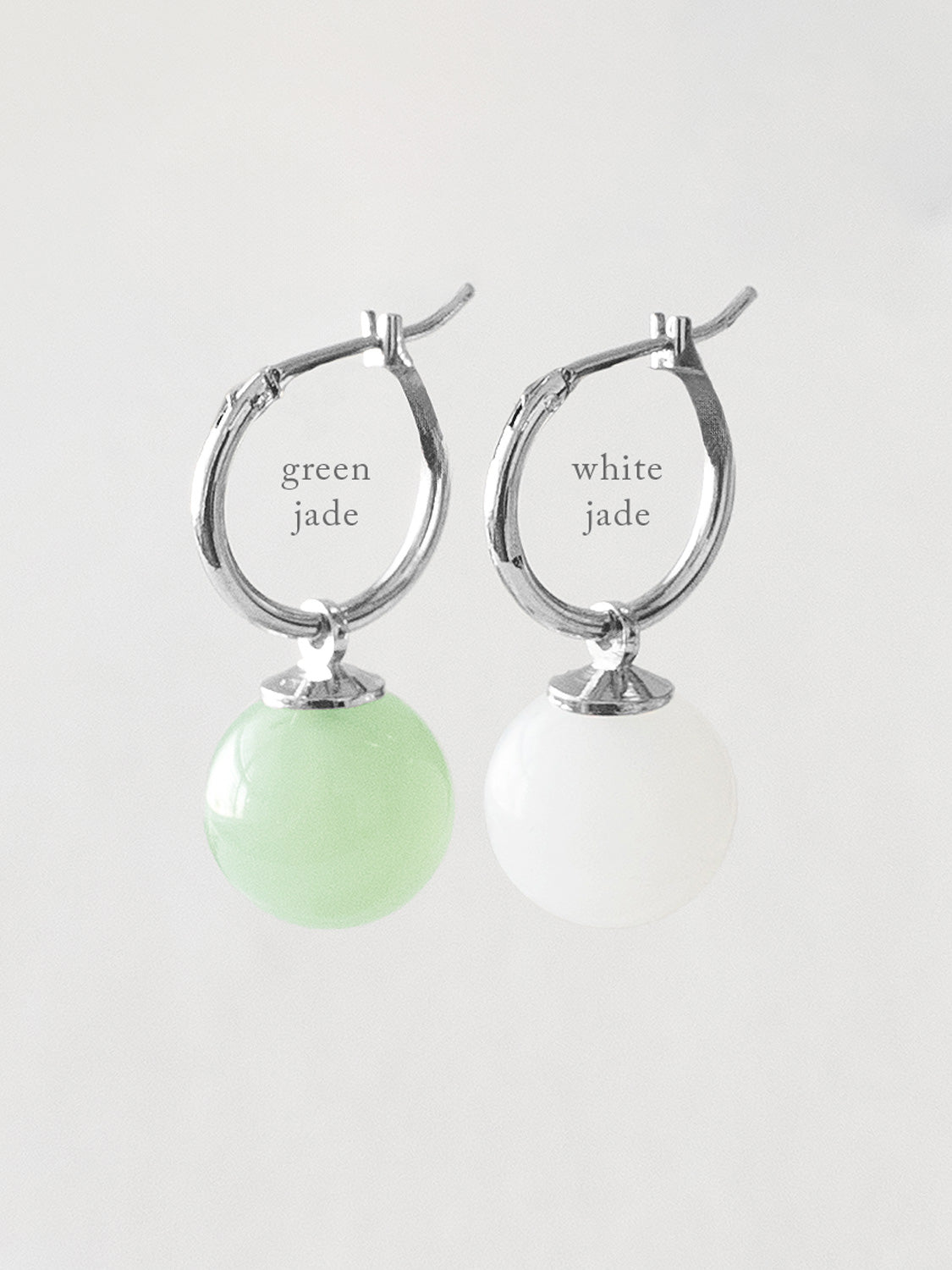 White Jade Ball Hoops, S925 - Silver