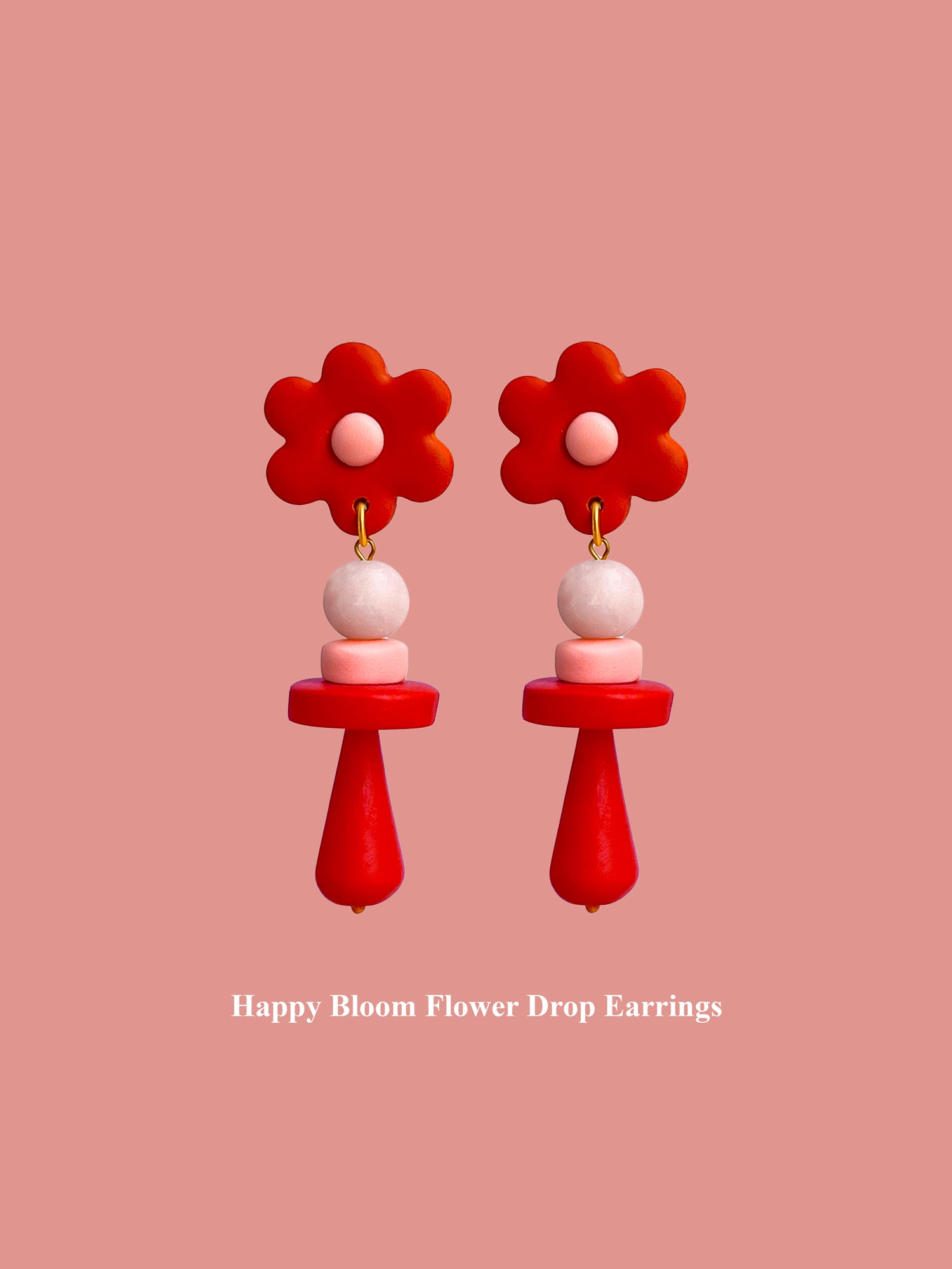 Happy Bloom Flower Drop Earrings   Fortune Red text