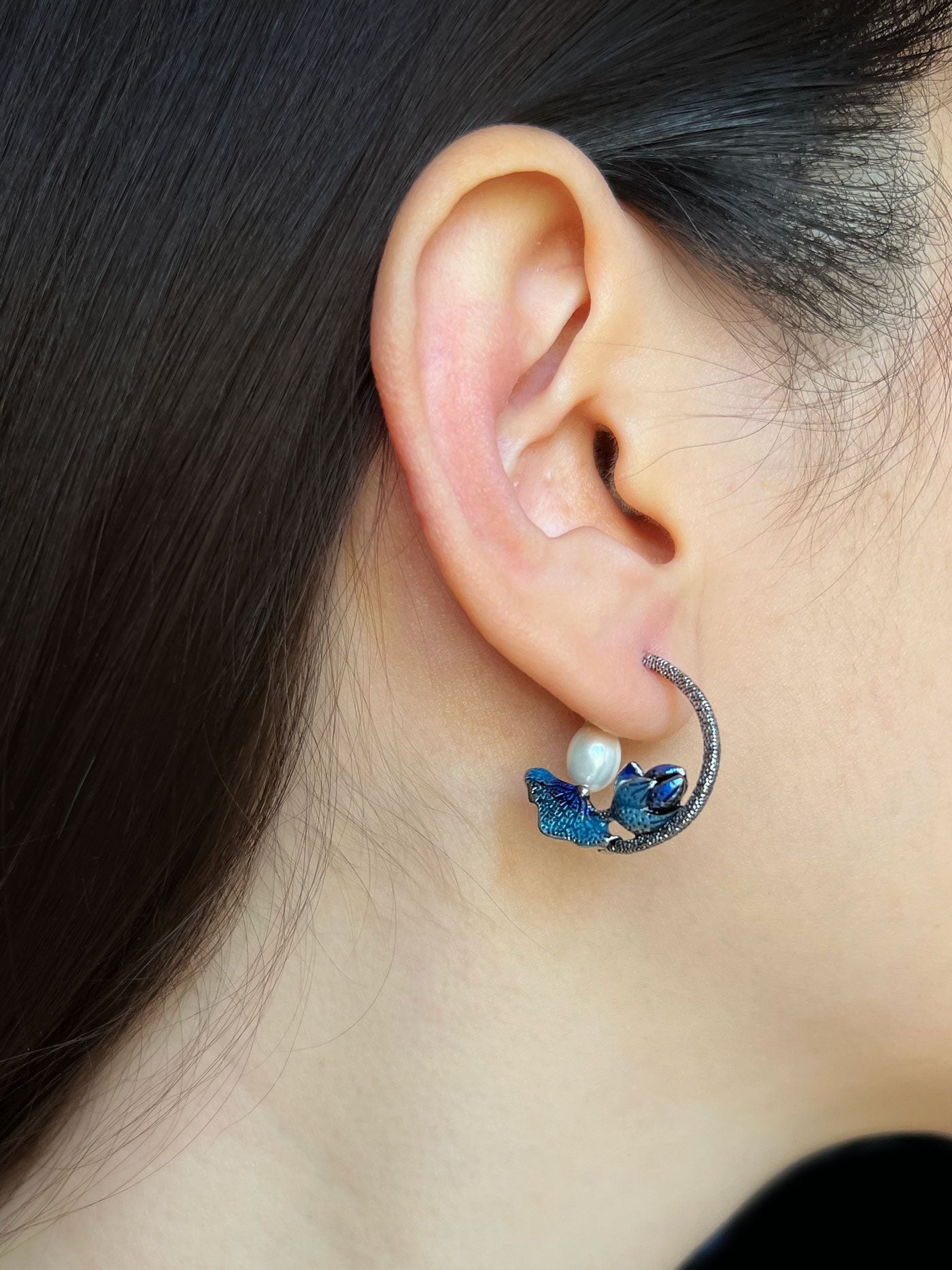 Nature’s Dance Hoops with Freshwater Pearl - Silver/Blue