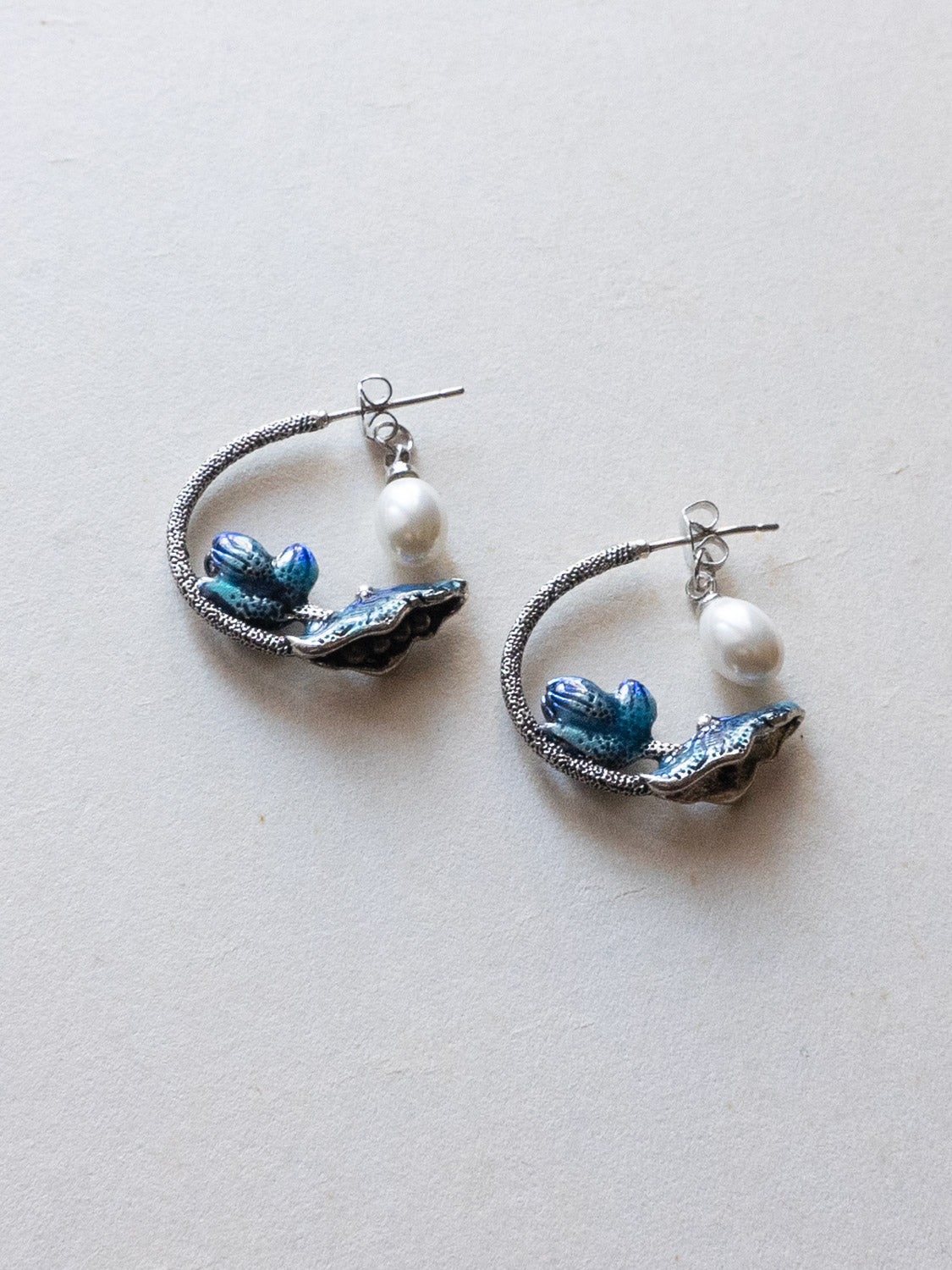 Nature’s Dance Hoops with Freshwater Pearl - Silver/Blue