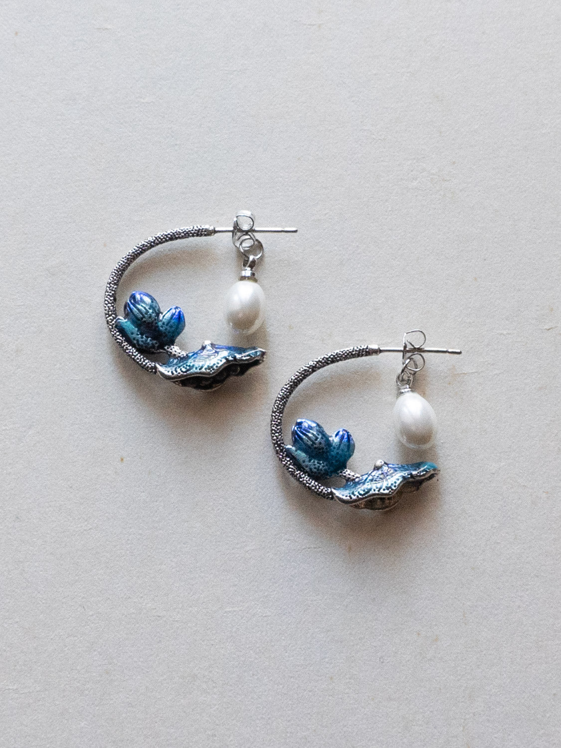 Nature’s Dance Hoops with Freshwater Pearl - Silver/Blue