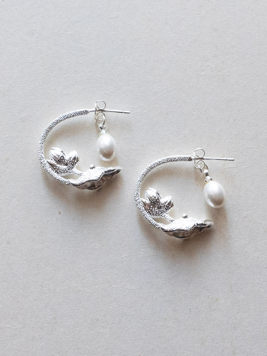 Nature’s Dance Hoops with Freshwater Pearl - White Silver