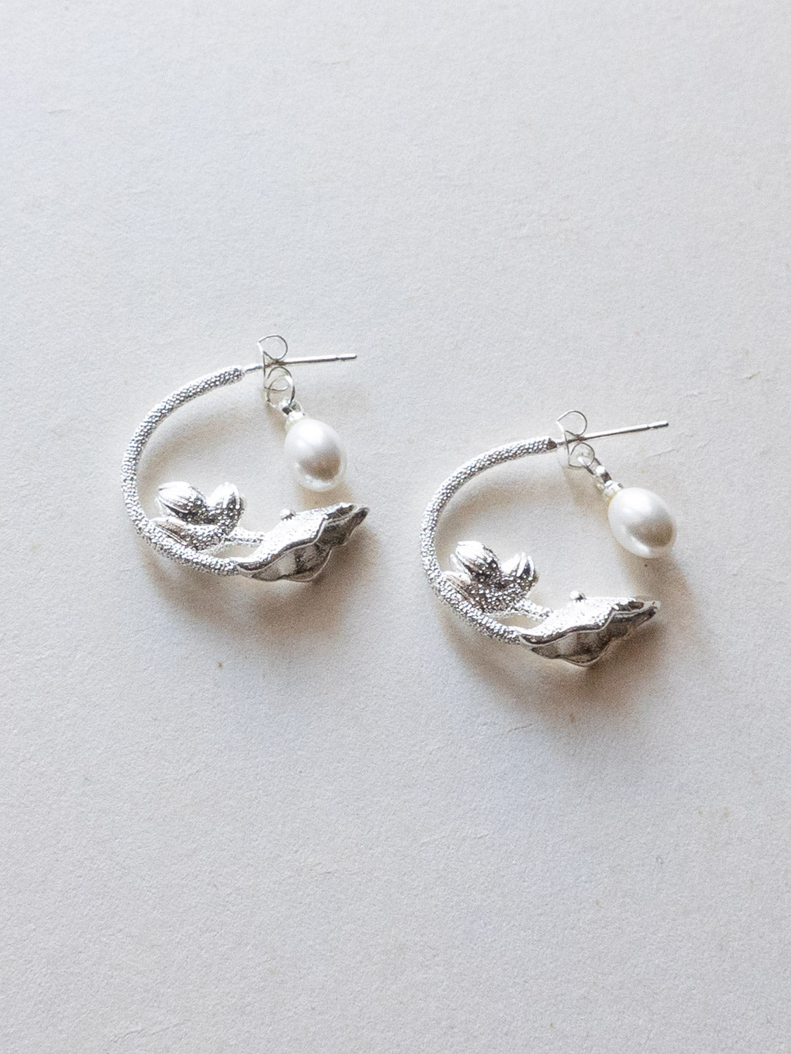 Nature’s Dance Hoops with Freshwater Pearl - White Silver