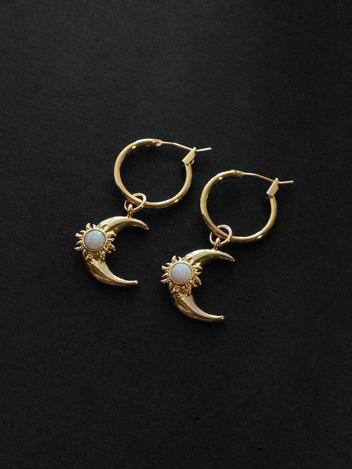 Opalescent Crescent Moon Hoops - Gold