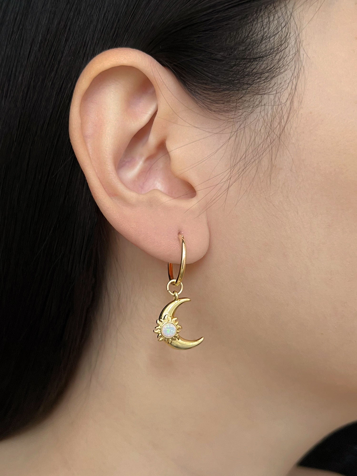 Opalescent Crescent Moon Hoops   Gold model