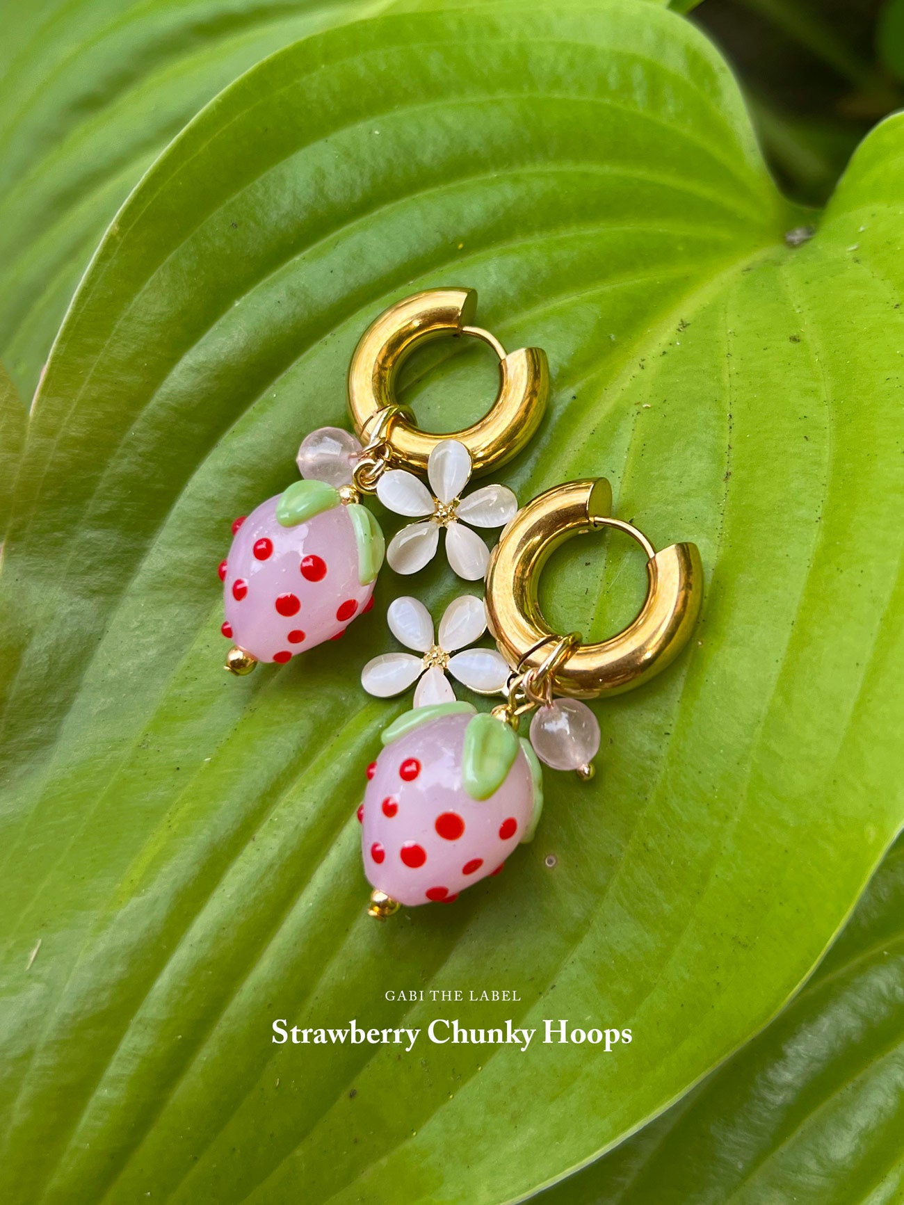 Chunky Strawberry Hoops with Assorted Charms - Pink