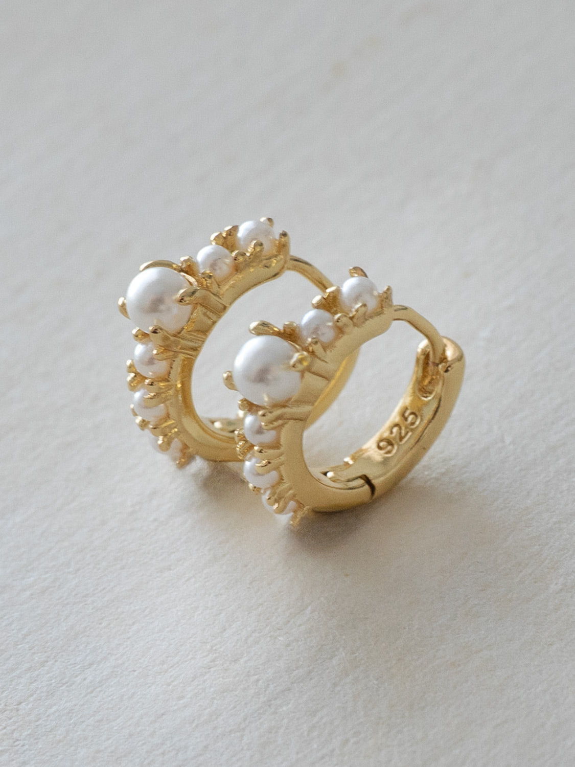 Pearl Encrusted Huggies  S925  Gold1