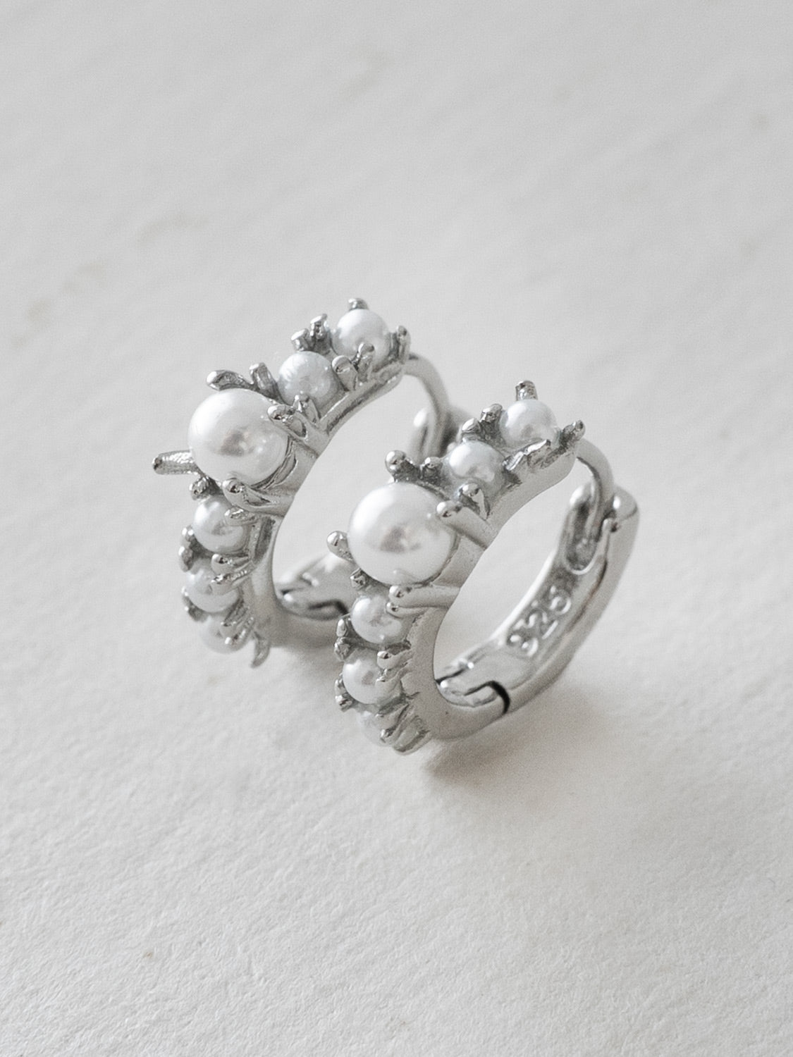Pearl Encrusted Huggies  S925  Silver2