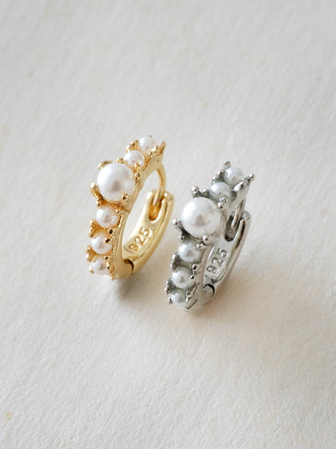 Pearl-Encrusted Huggies, S925, Silver