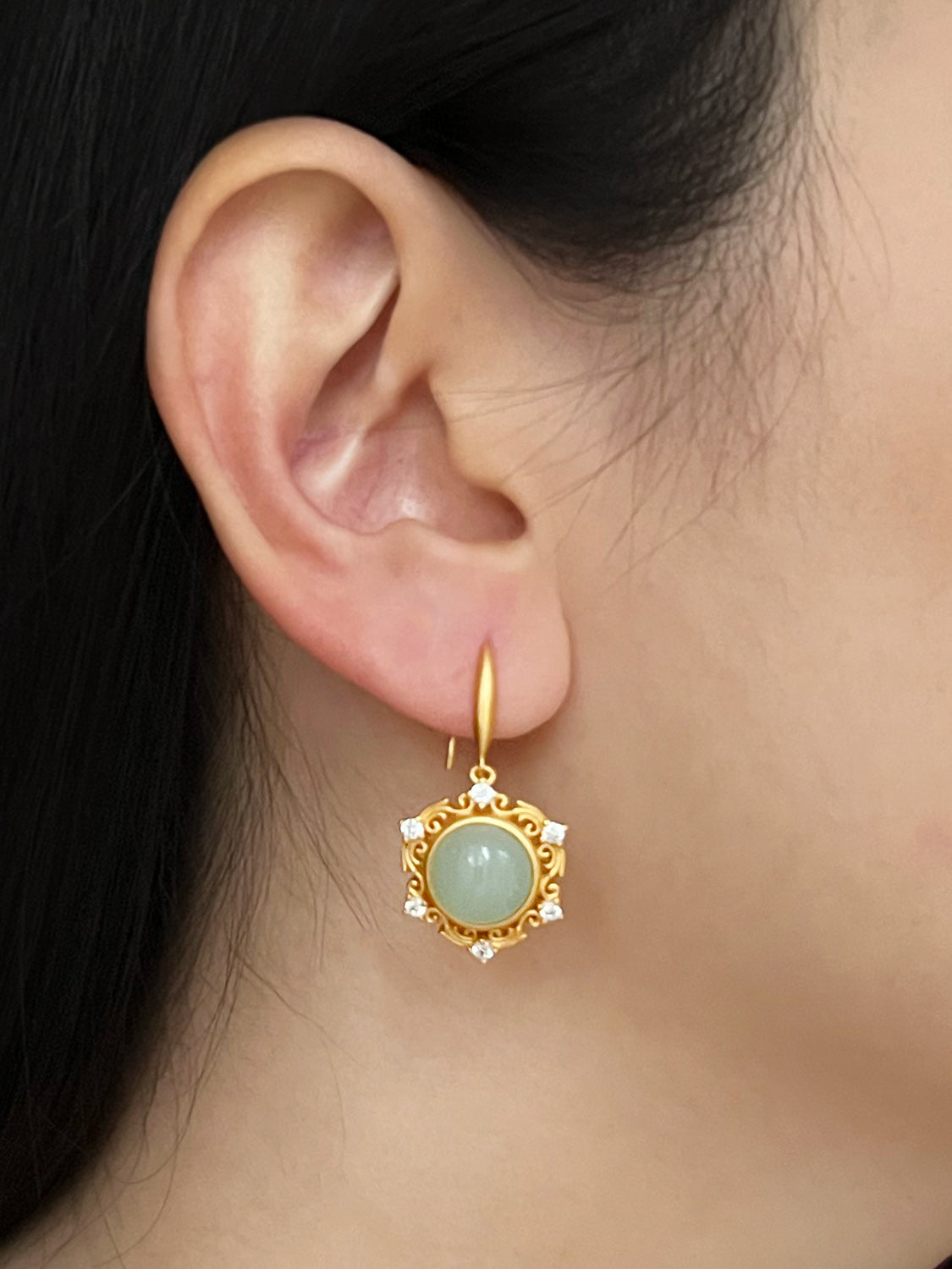 Pentagonal Jade Pendant Earrings model