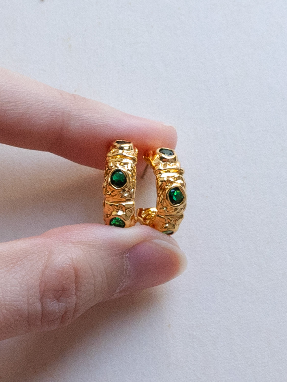 Petite Baroque Gem-encrusted Hoops - Emerald Green