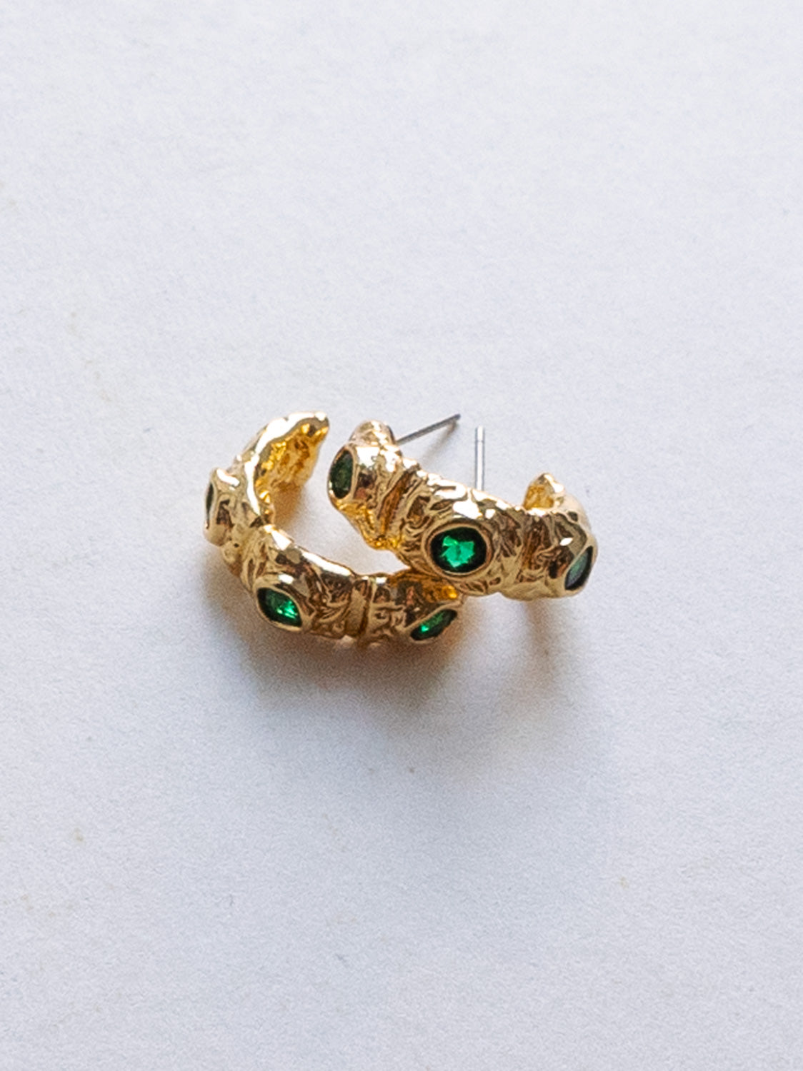 Petite Baroque Gem-encrusted Hoops - Emerald Green