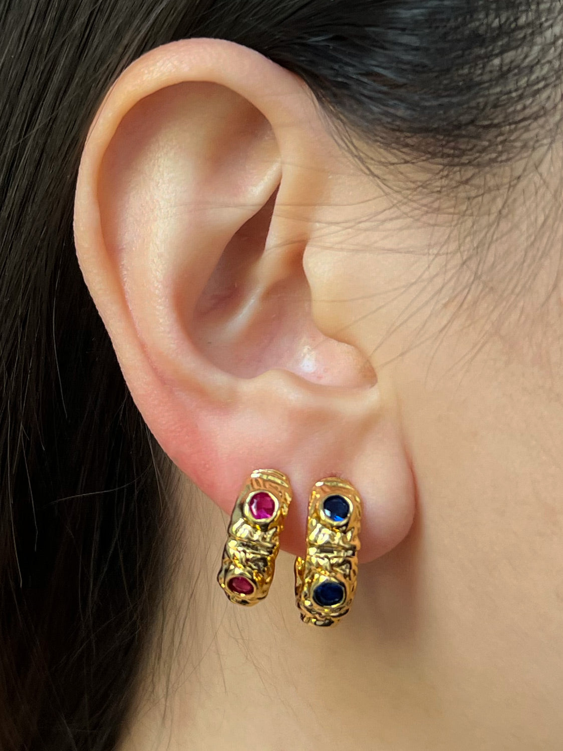 Petite Baroque Gem-encrusted Hoops - Royal Blue