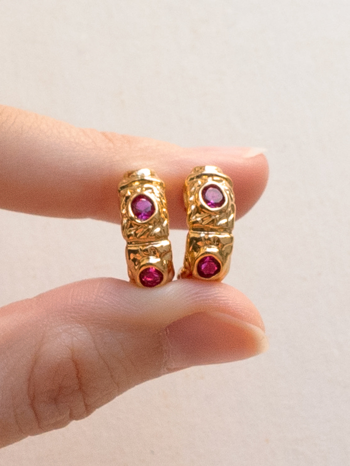 Petite Baroque Gem encrusted Hoops   Ruby Red2
