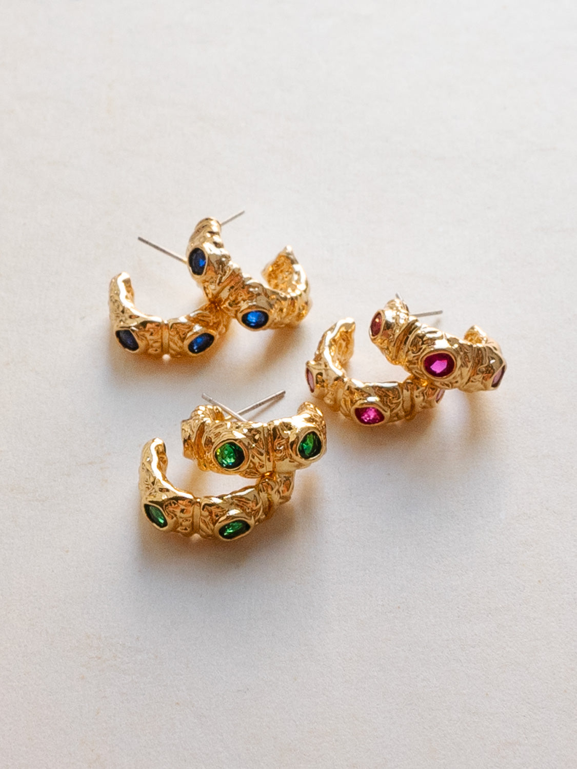 Petite Baroque Gem-encrusted Hoops - Emerald Green