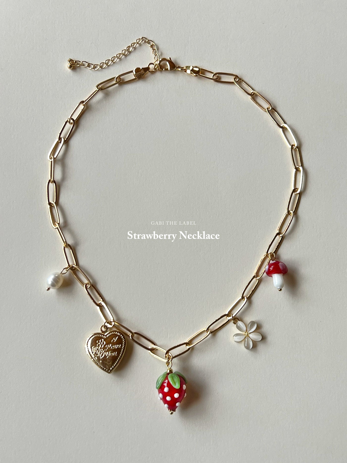 Red Strawberry Charm Necklace with Locket