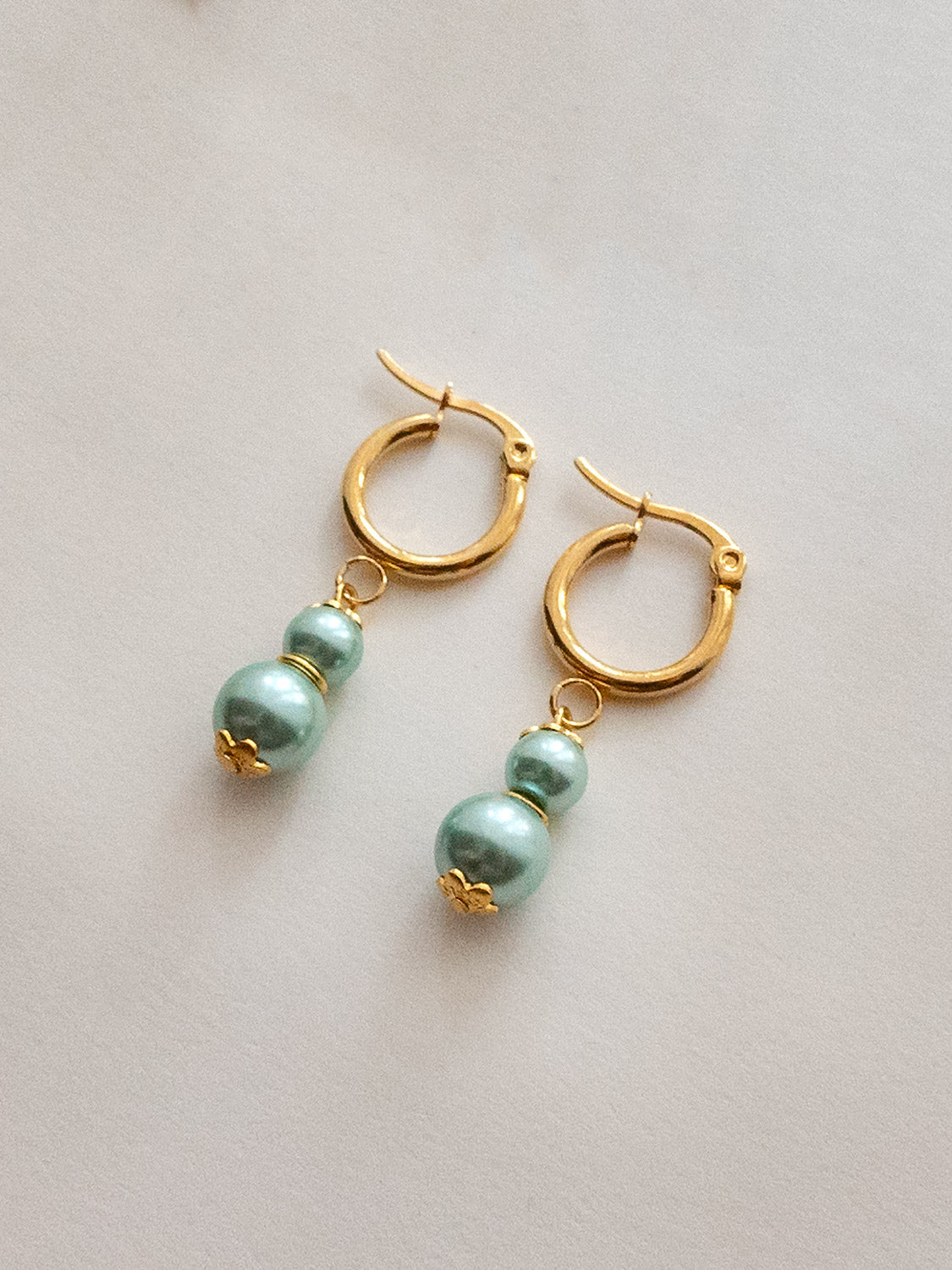 Regal Pearl Hoops - Mint Green