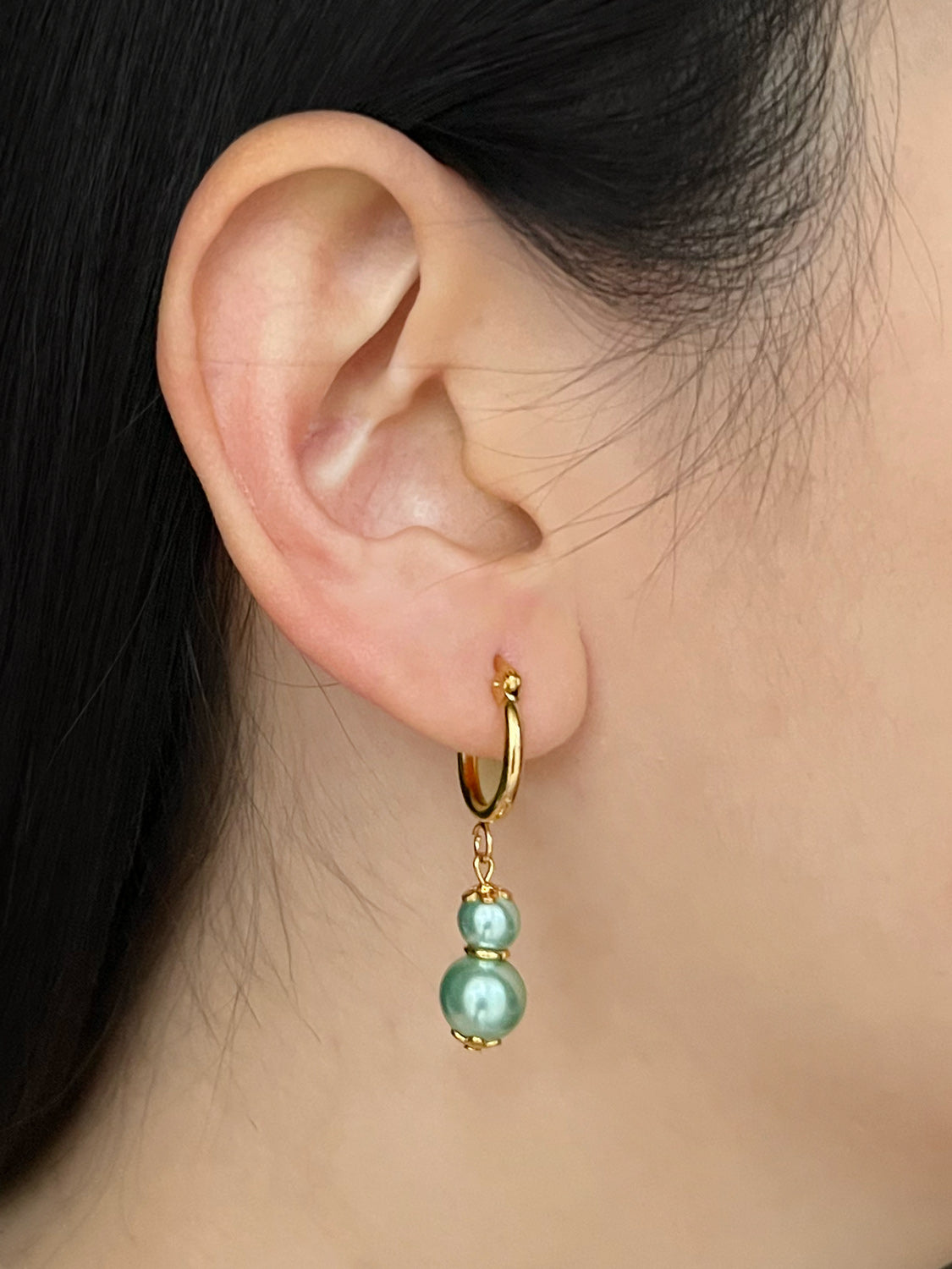 Regal Pearl Hoops - Mint Green
