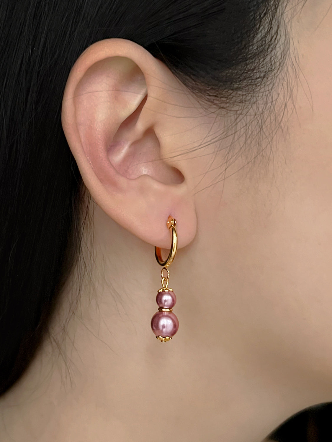 Regal Pearl Hoops - Orchid Pink