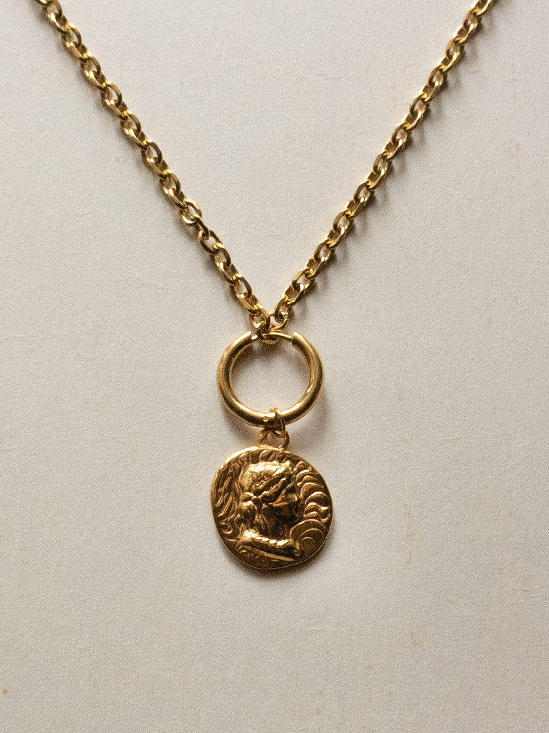 Chunky Gold Hoops - Roman Coin Pendant