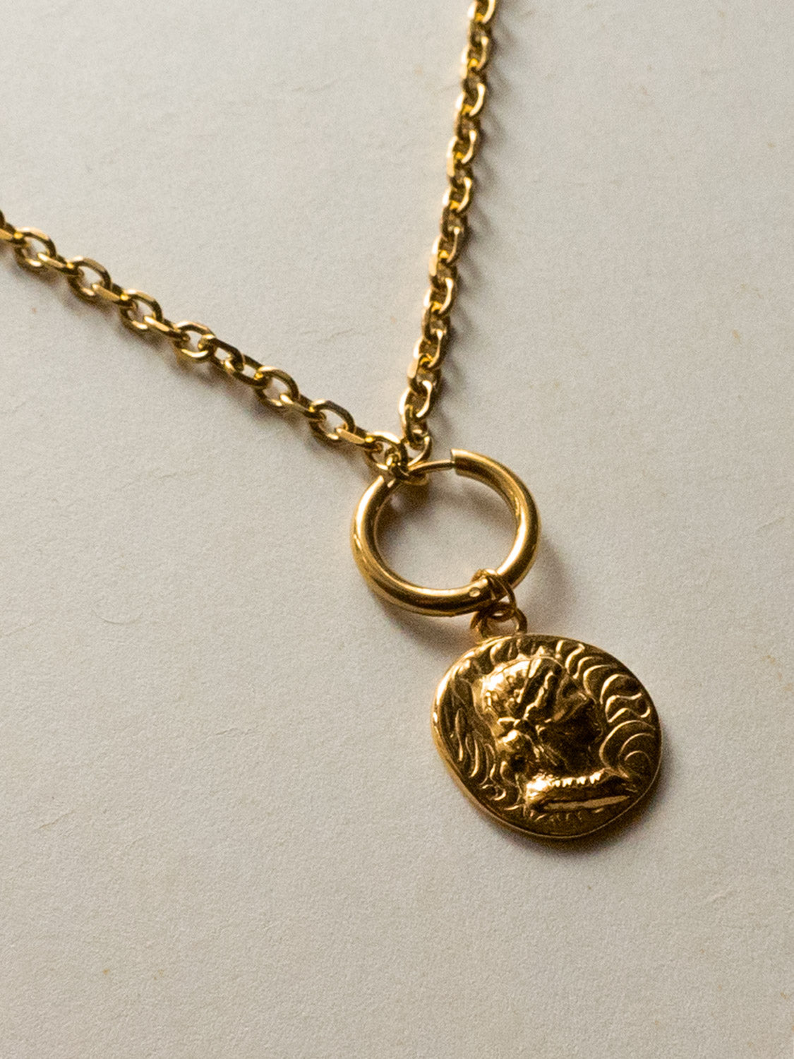 Roman Coin Talisman Necklace - Stainless Steel, Gold