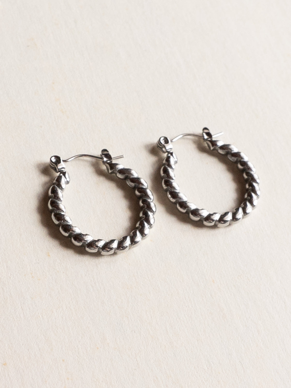 Rope Twist Hoops - Stainless Steel, Silver