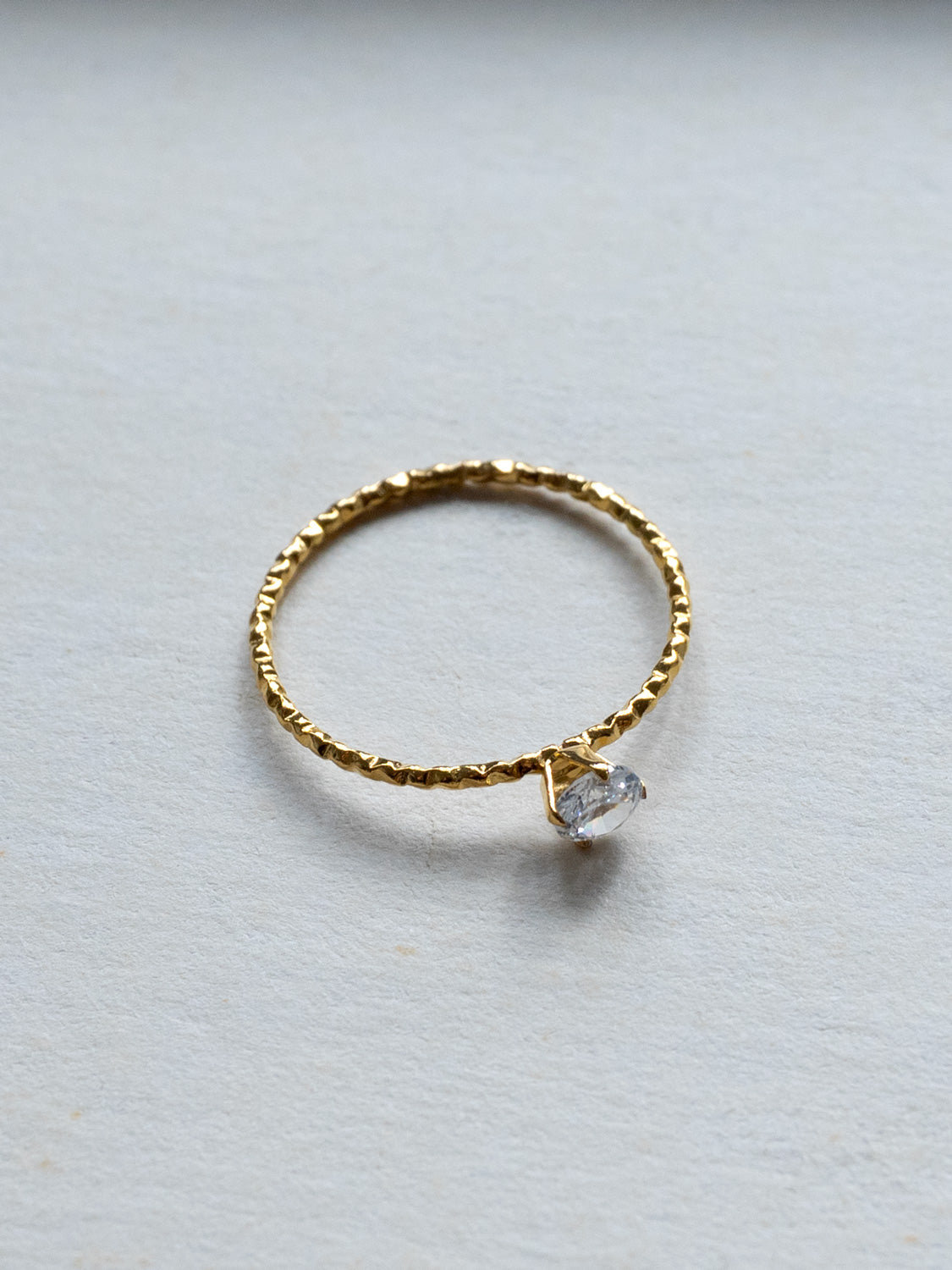 Solo Diamond Thin Textured Ring, Stainless Steel - Gold
