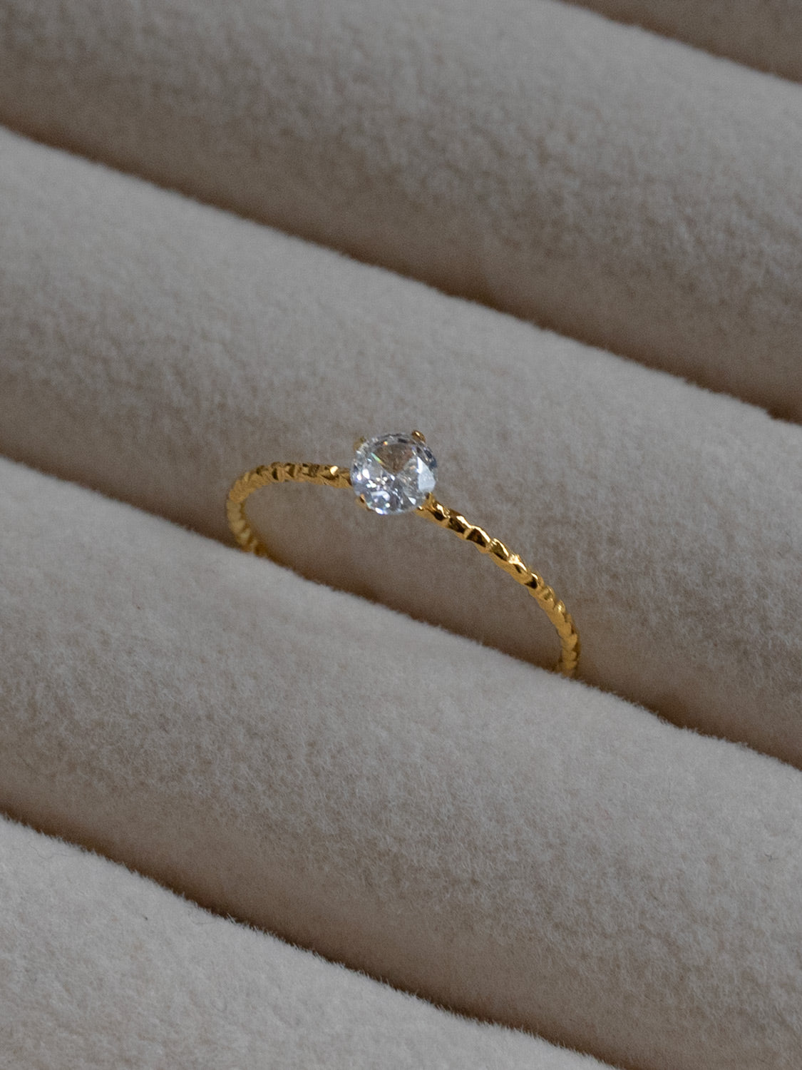 Solo Diamond Thin Textured Ring, Stainless Steel - Gold