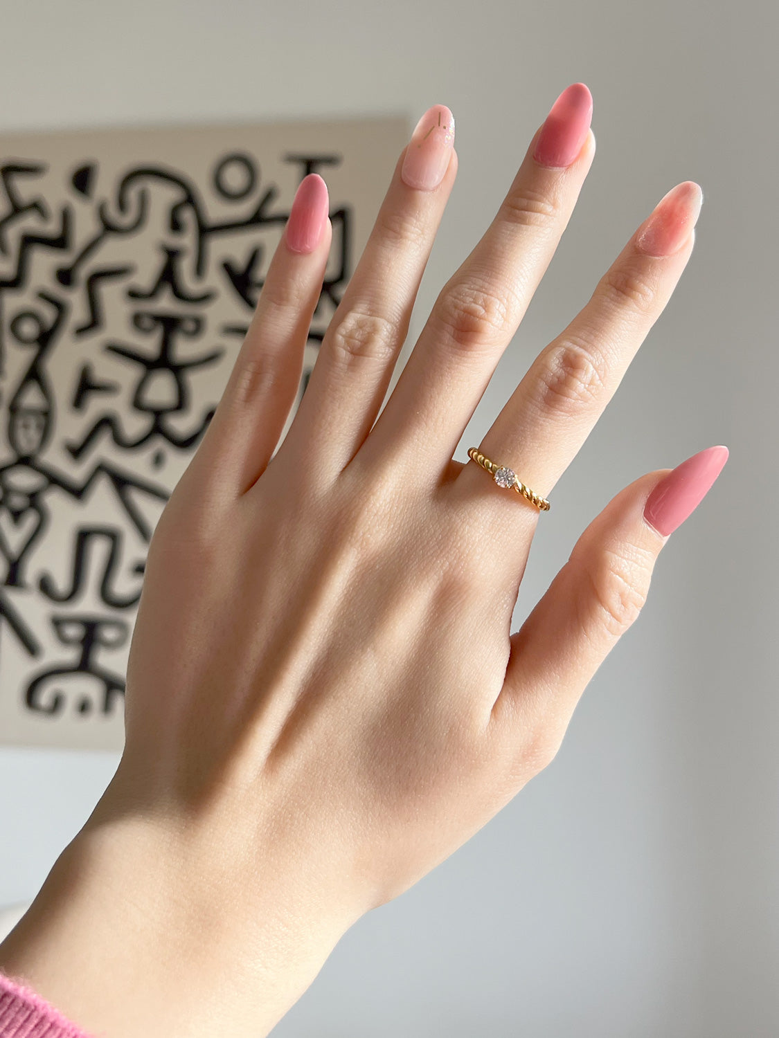 Solo Diamond Twist Ring, Stainless Steel - Gold