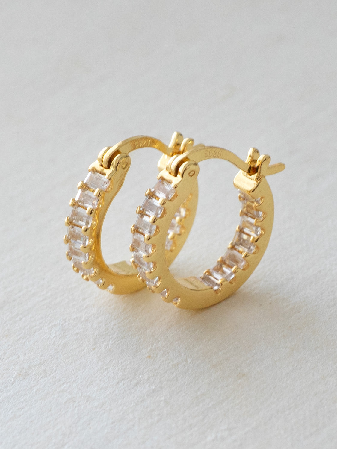 Sparkle Gemstone Mini Hoops, S925 - Clear, Gold