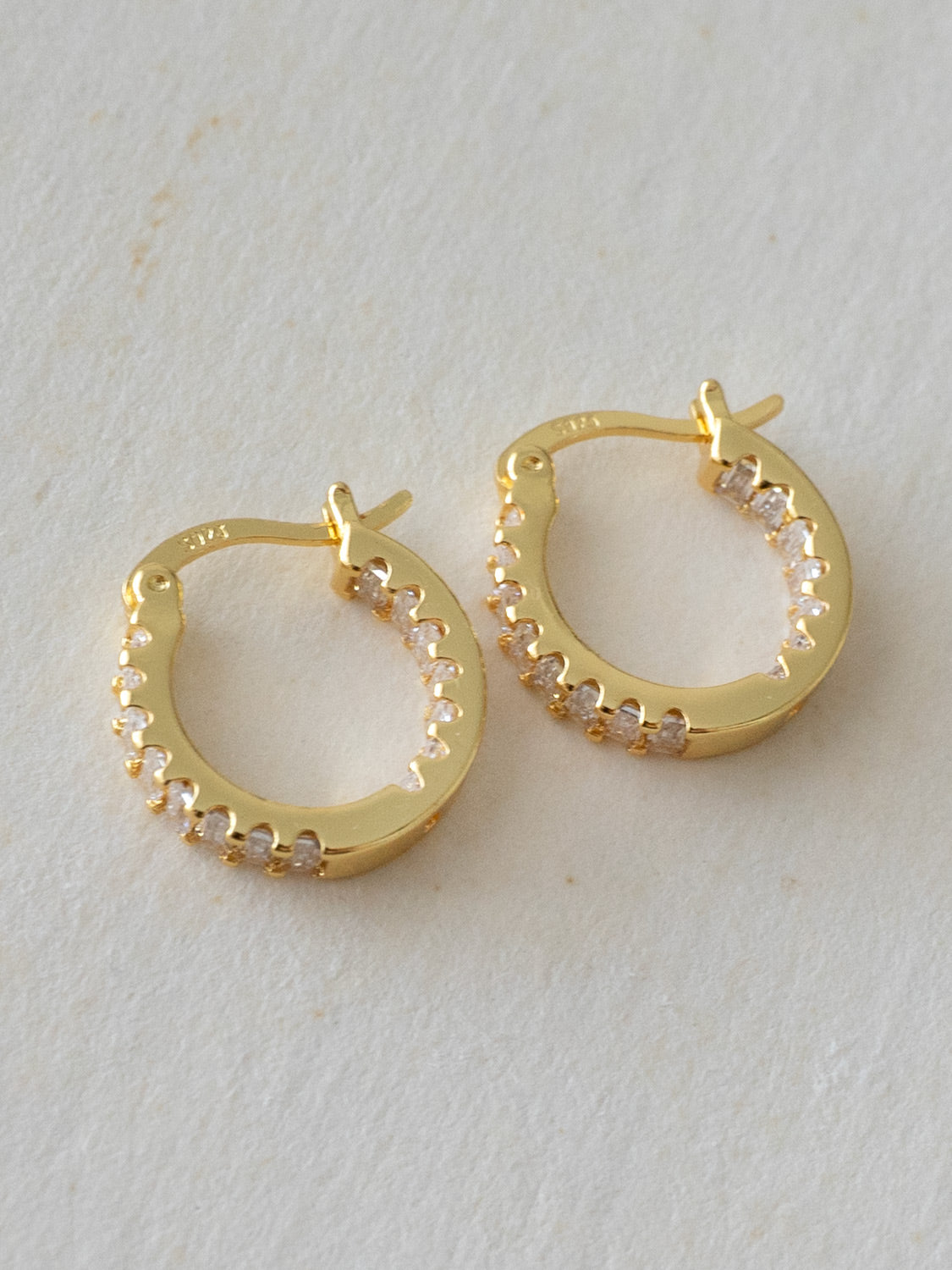Sparkle Gemstone Mini Hoops, S925 - Clear, Gold