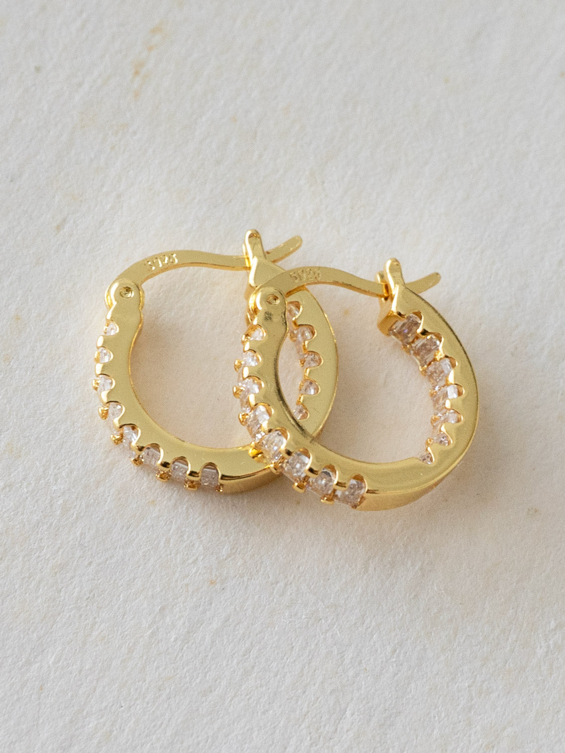 Sparkle Gemstone Mini Hoops, S925 - Clear, Gold