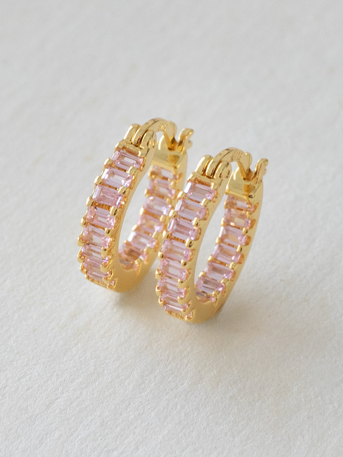 Sparkle Gemstone Mini Hoops, S925 - Light Pink, Gold