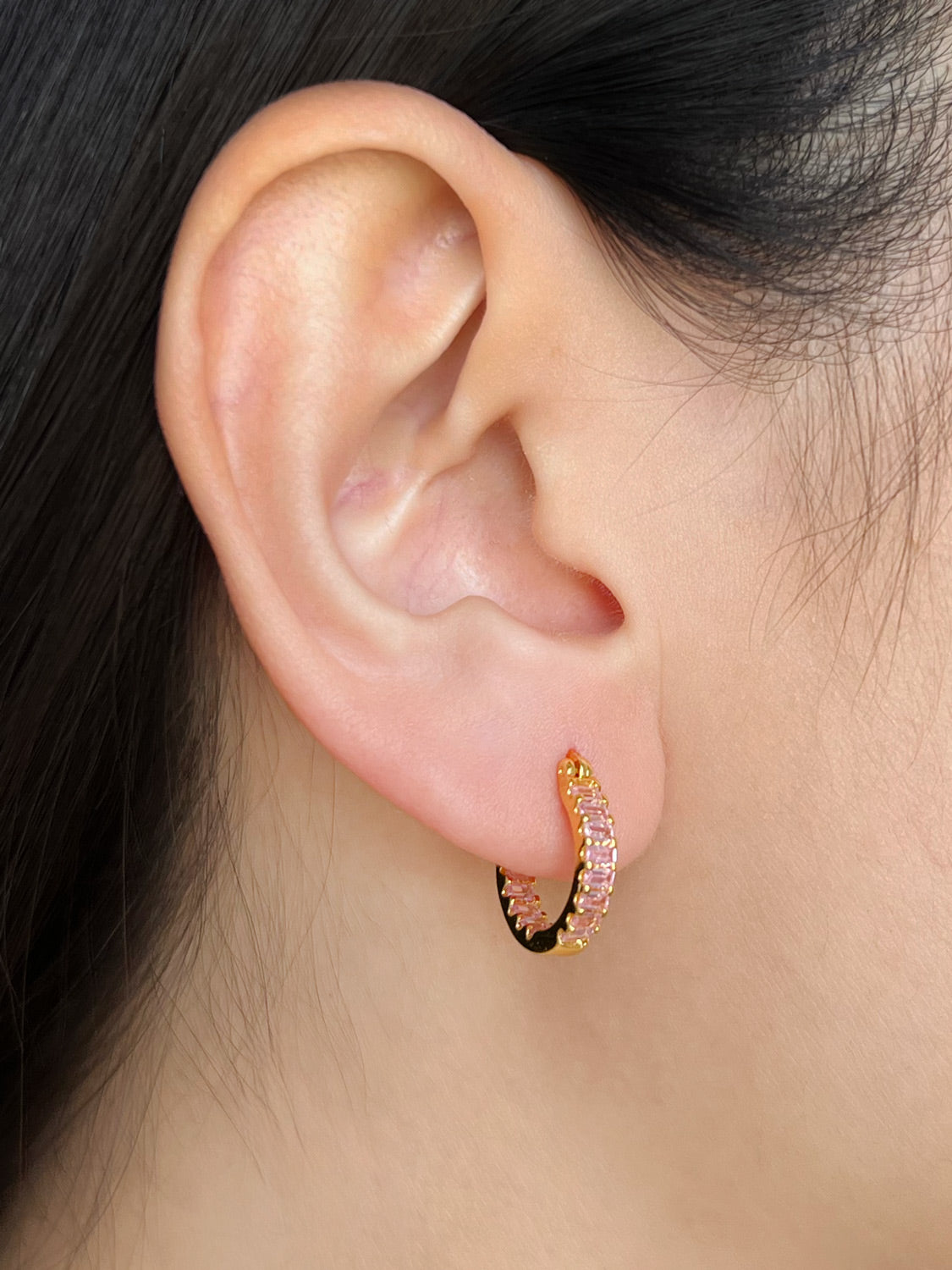 Sparkle Gemstone Mini Hoops, S925 - Light Pink, Gold