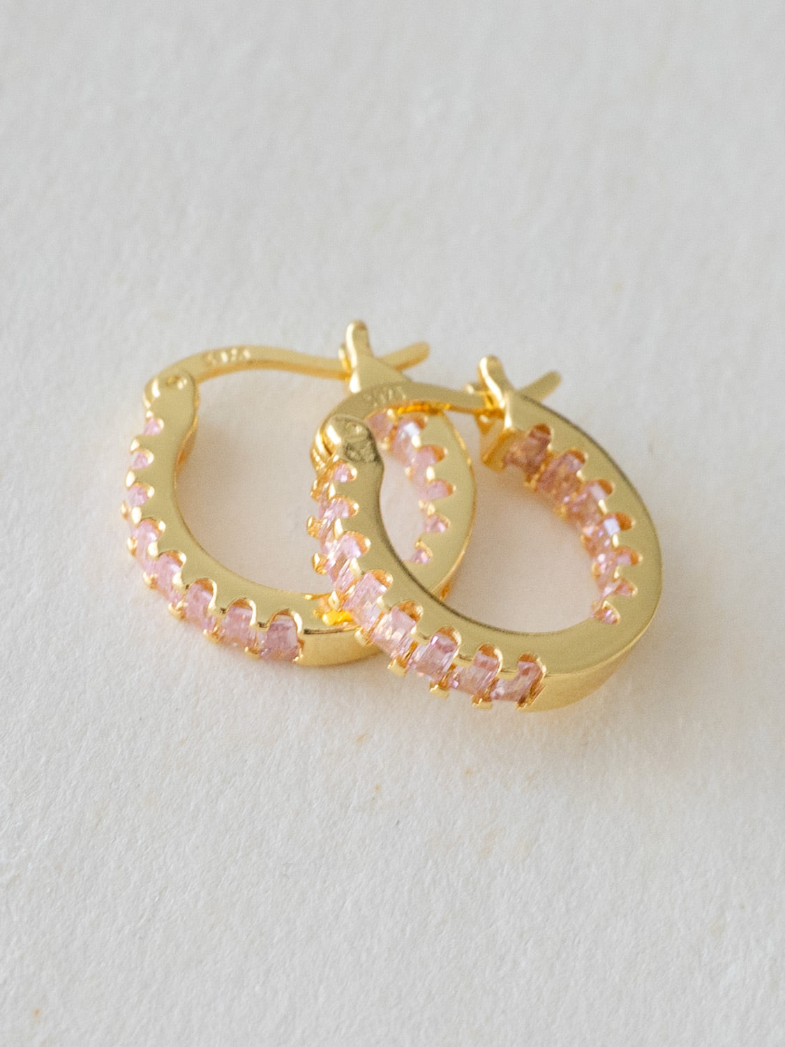 Sparkle Gemstone Mini Hoops, S925 - Light Pink, Gold