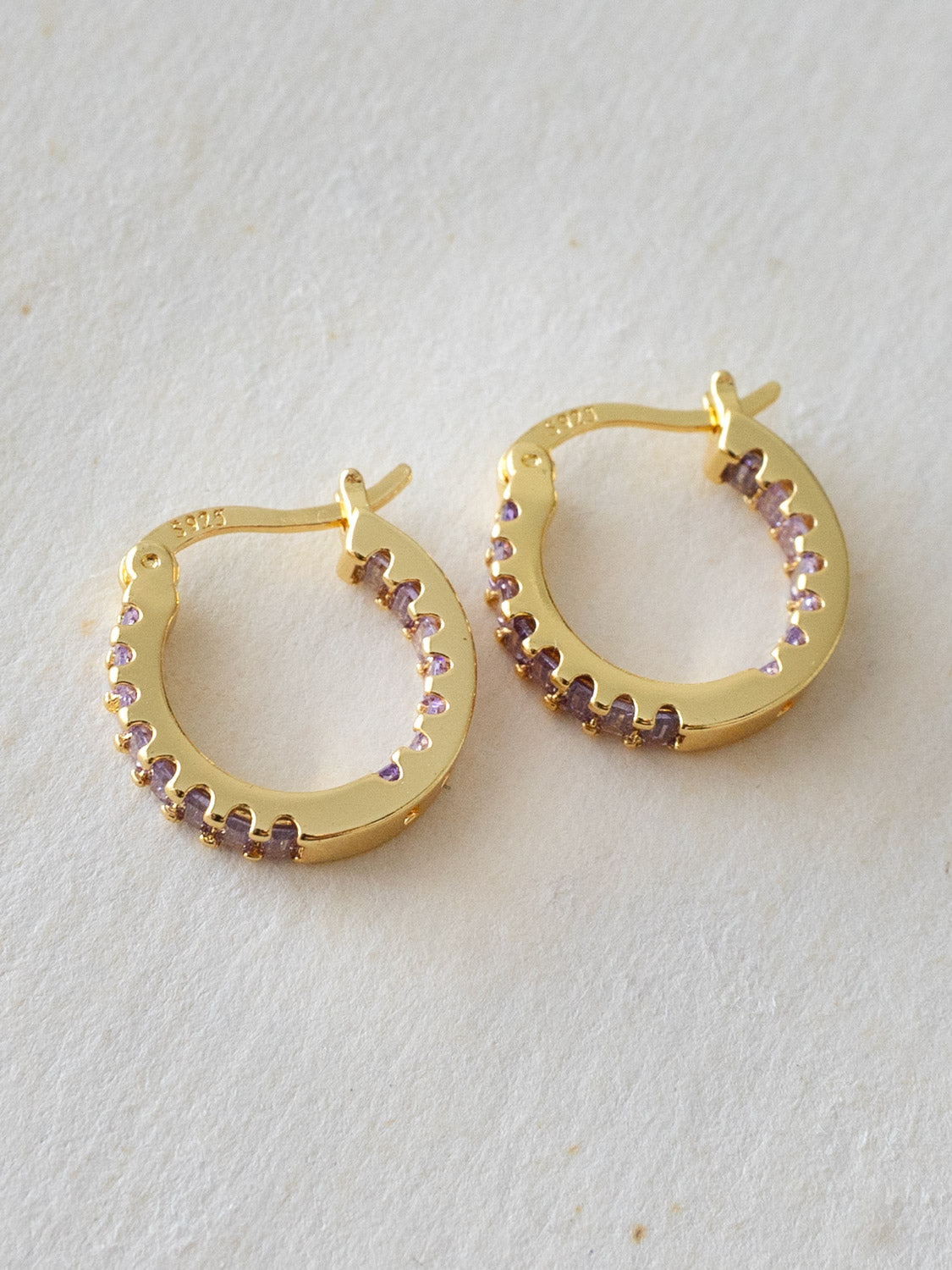 Sparkle Gemstone Mini Hoops, S925 - Lilac, Gold