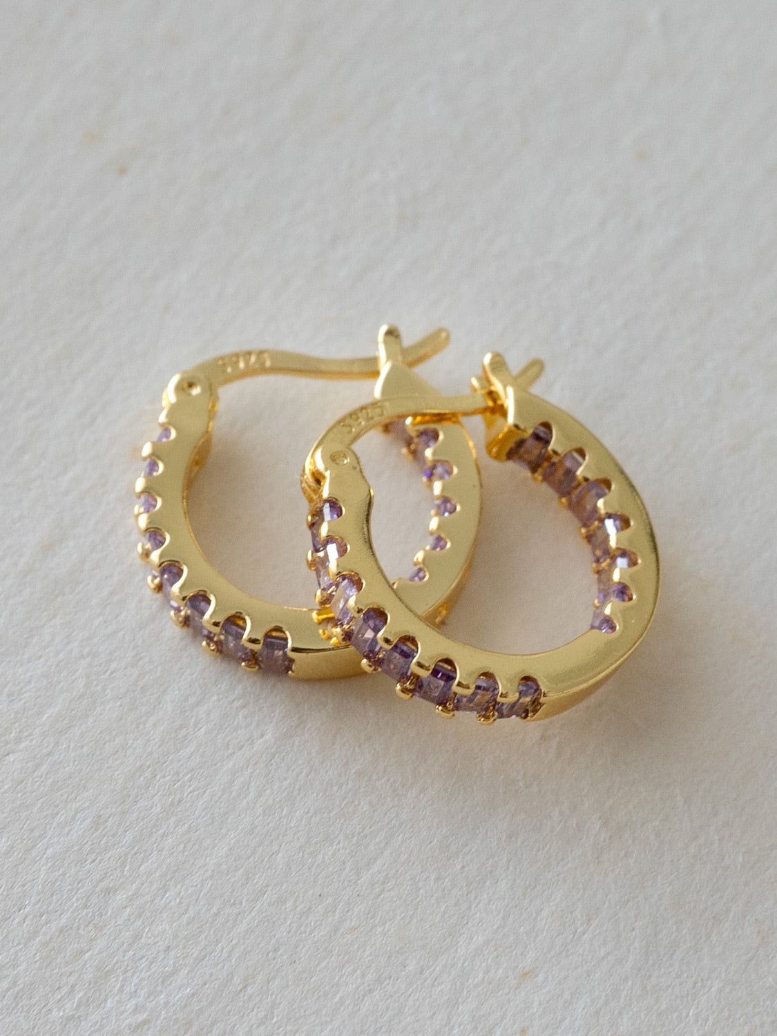 Sparkle Gemstone Mini Hoops  S925   Lilac  Gold2