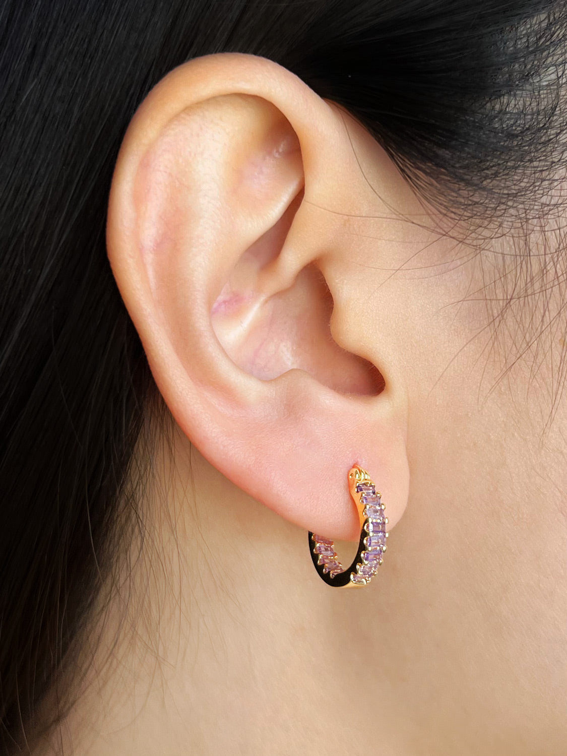 Sparkle Gemstone Mini Hoops, S925 - Lilac, Gold