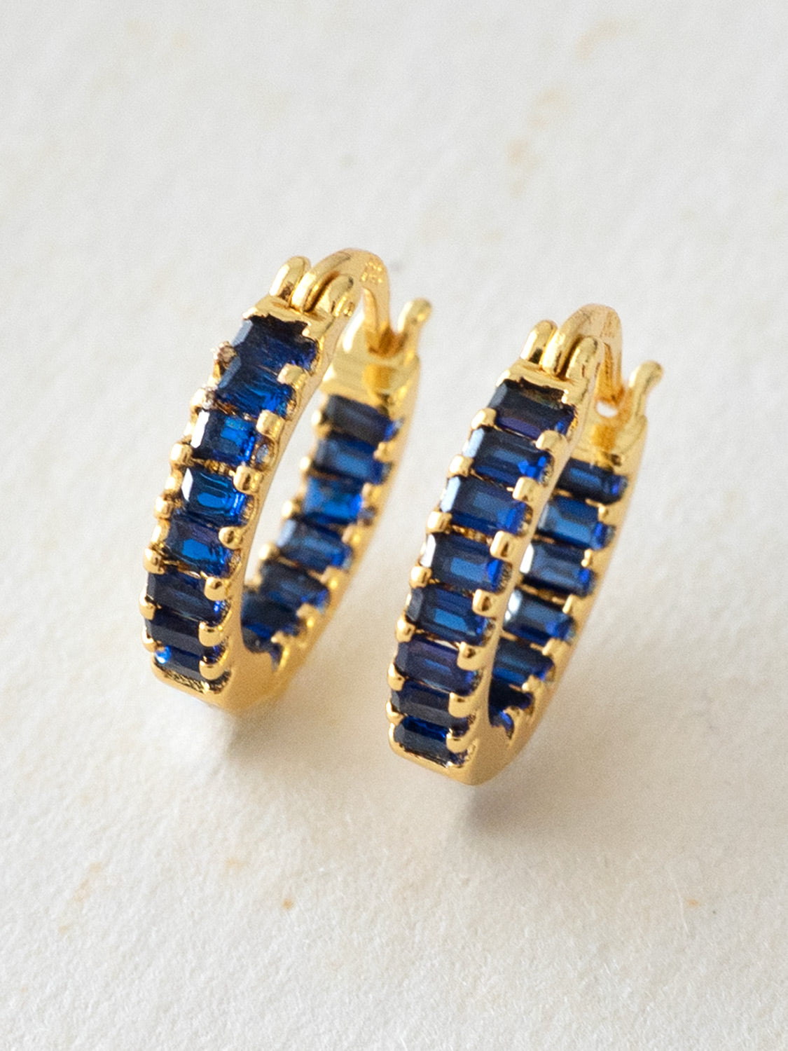 Sparkle Gemstone Mini Hoops, S925 - Royal Blue, Gold