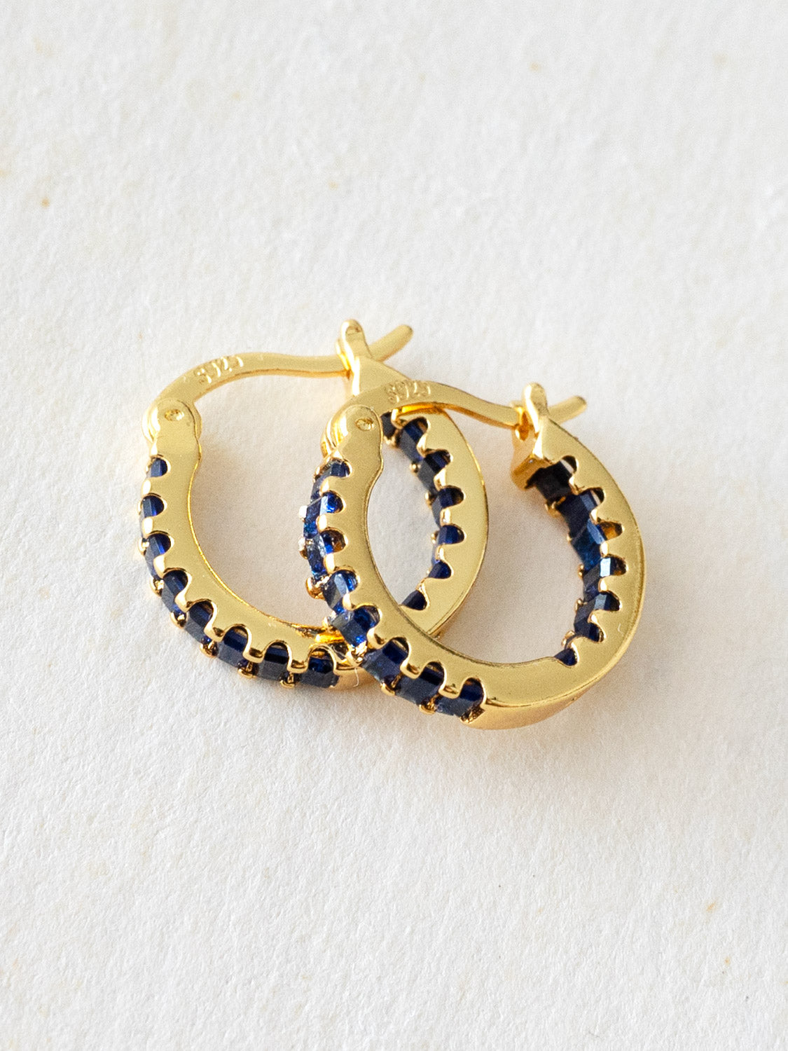 Sparkle Gemstone Mini Hoops, S925 - Royal Blue, Gold