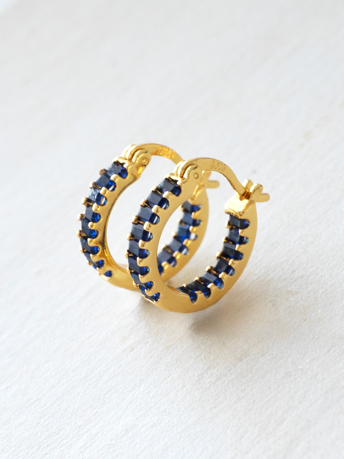 Sparkle Gemstone Mini Hoops  S925   Royal Blue  Gold3