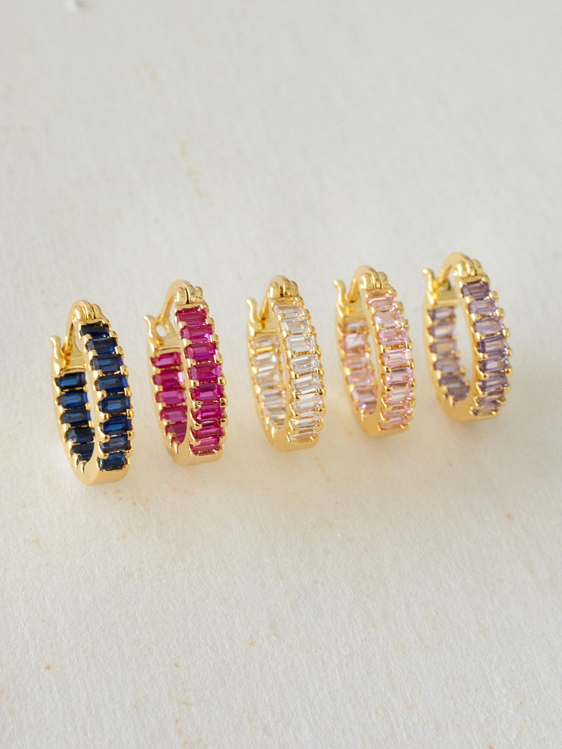 Sparkle Gemstone Mini Hoops, S925 - Clear, Gold