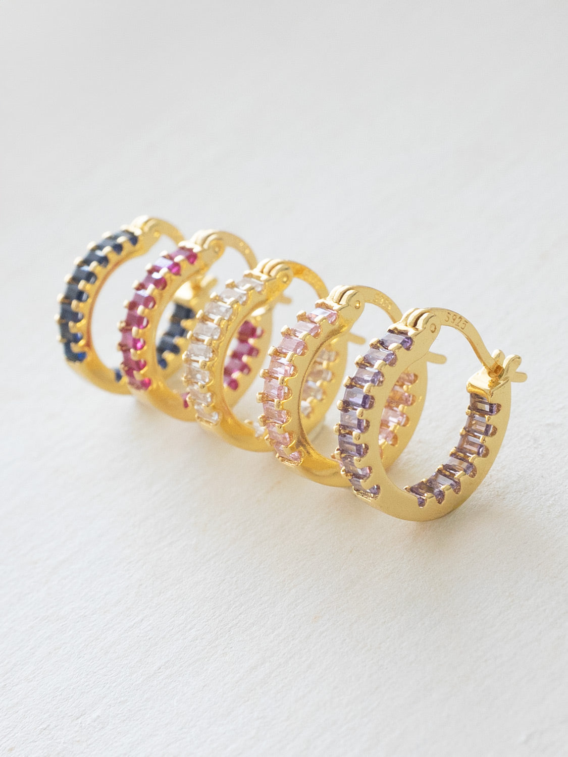 Sparkle Gemstone Mini Hoops, S925 - Clear, Gold