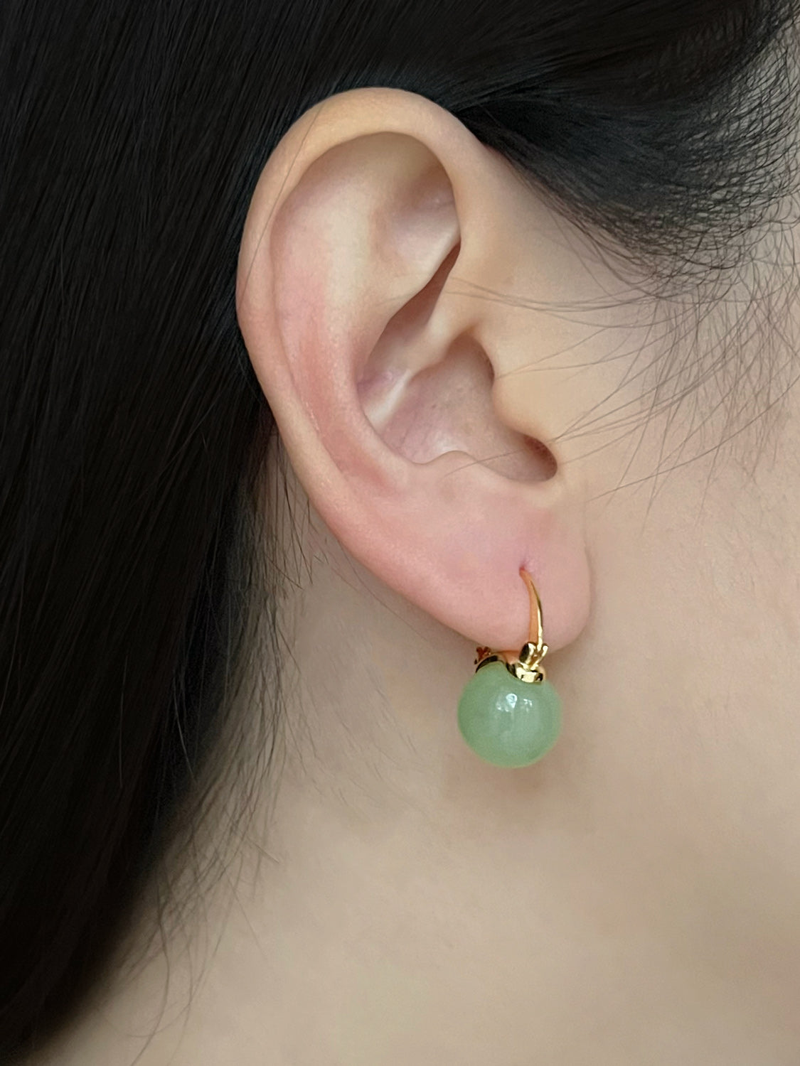Spherical Green Jade Hoops