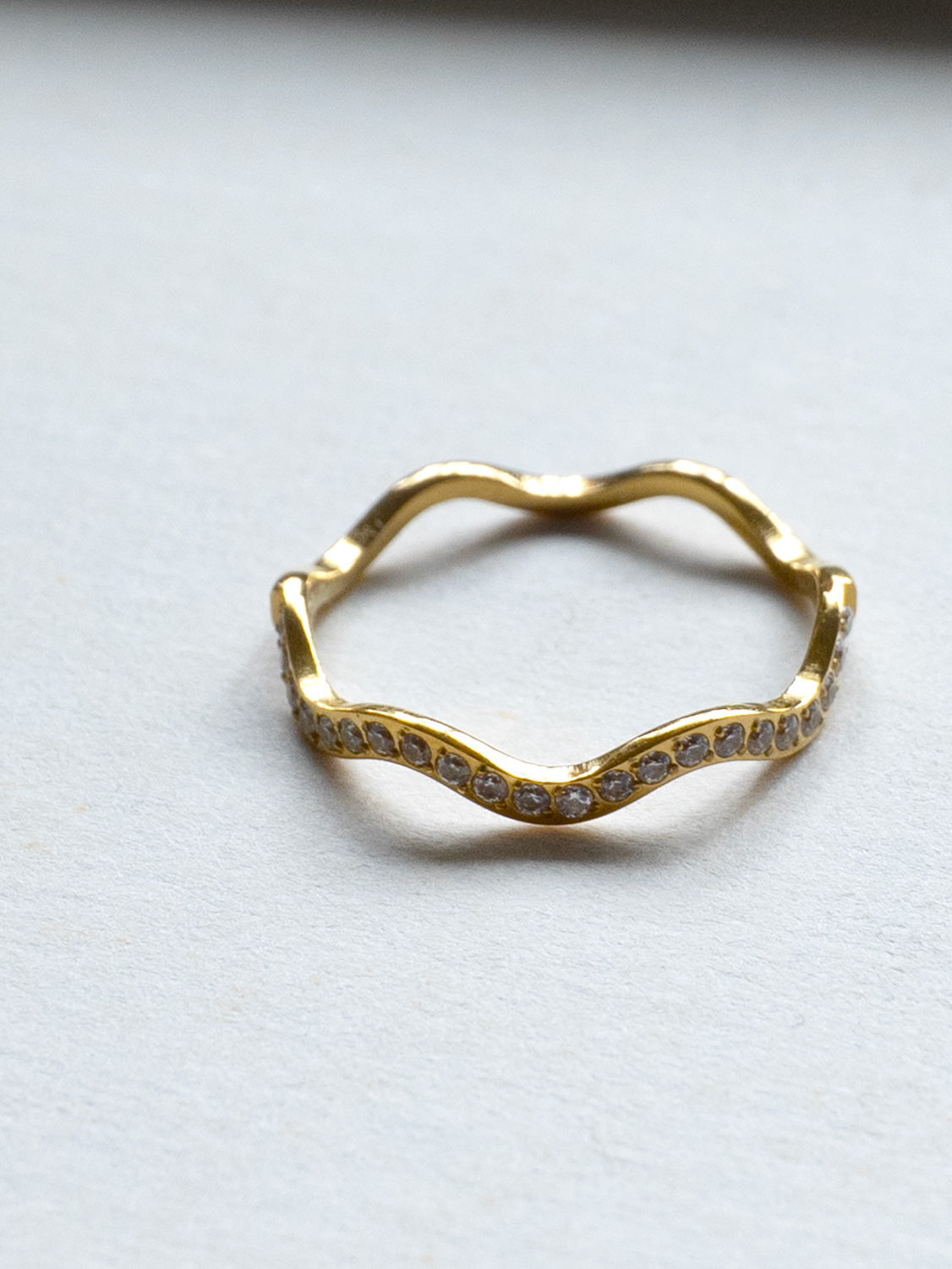 Thin Wavy Gemstone Ring, Stainless Steel - Gold