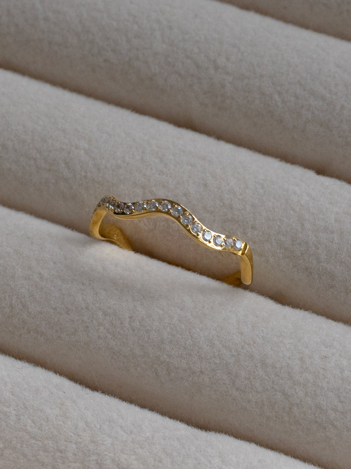 Thin Wavy Gemstone Ring, Stainless Steel - Gold