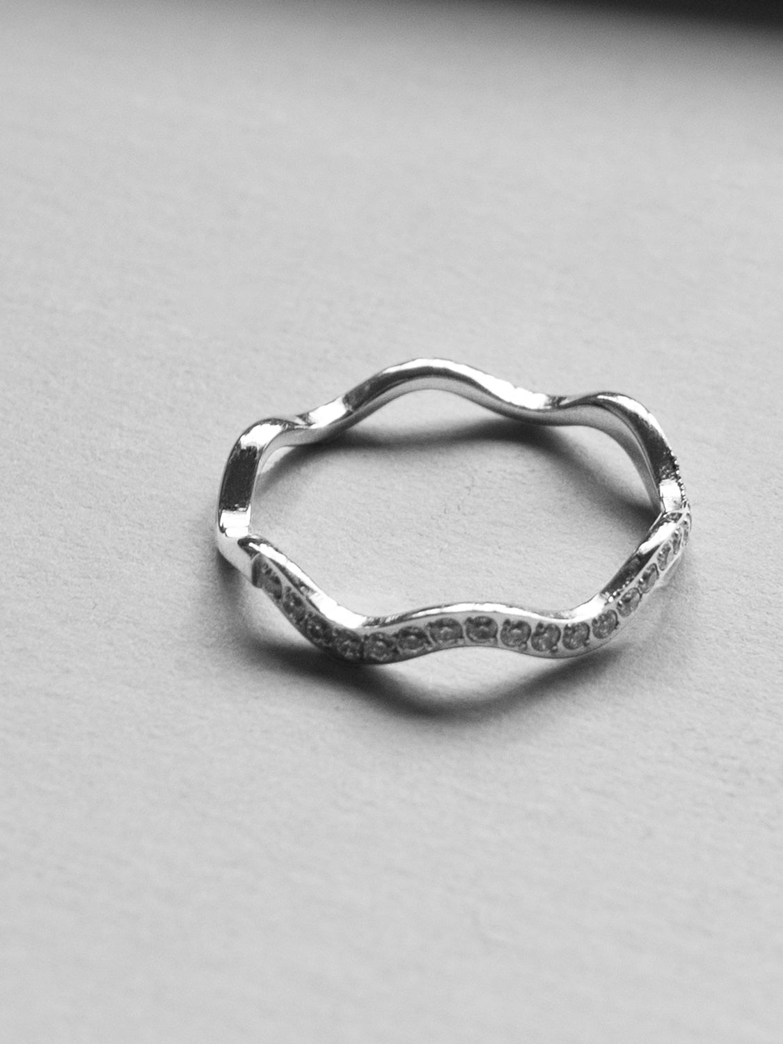 Thin Wavy Gemstone Ring, Stainless Steel - Silver